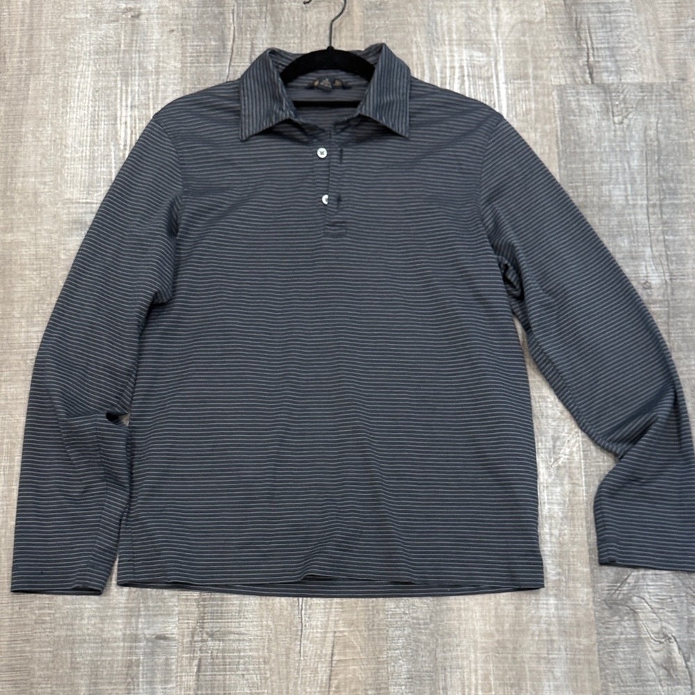 Banana Republic Dark Gray Striped Button Down long sleeve polo Men’s M